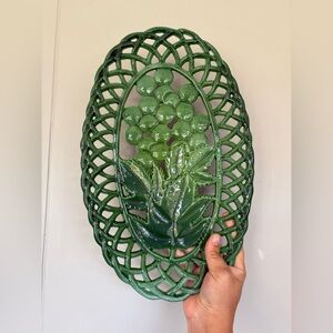 MCM 1970s Vintage Green Enamel Iron Grape Platter